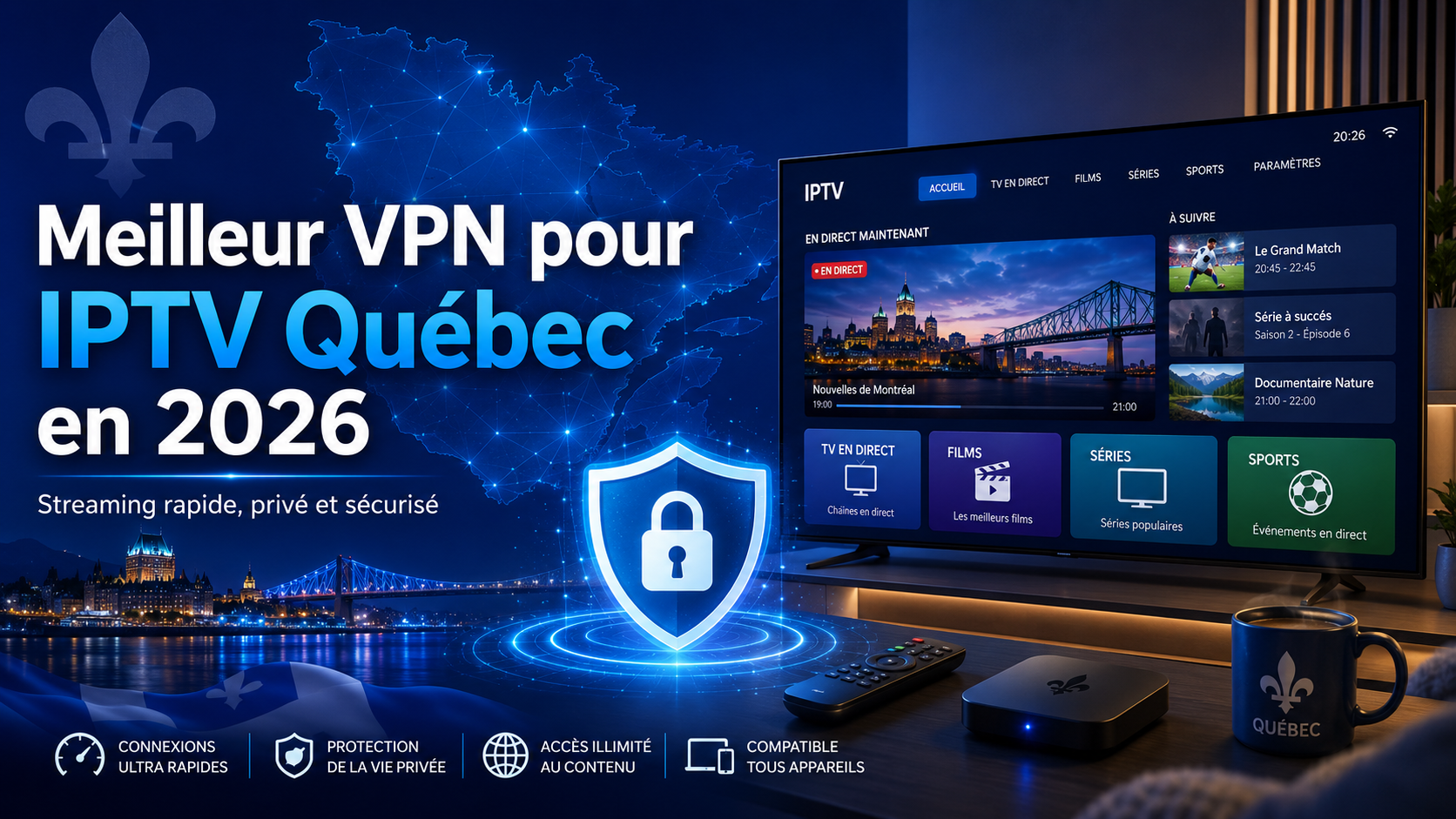 Meilleur VPN pour IPTV Quebec en 2026